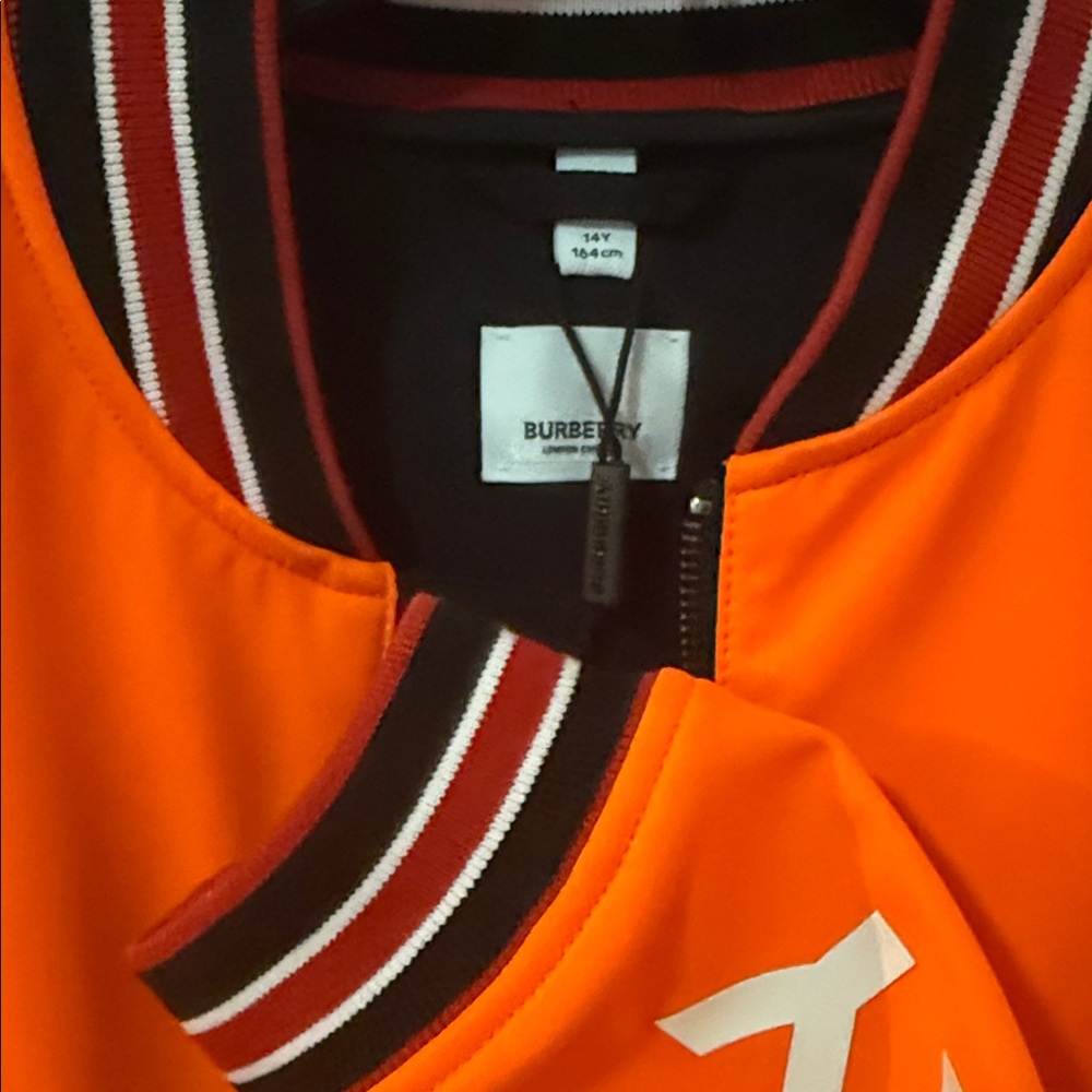 Burberry Bright Orange Jacket with Logo Sleeve - Picture 3 of 6